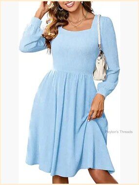 Square Neck Long Sleeve Midi Tiered Ruffle Babydoll Dress